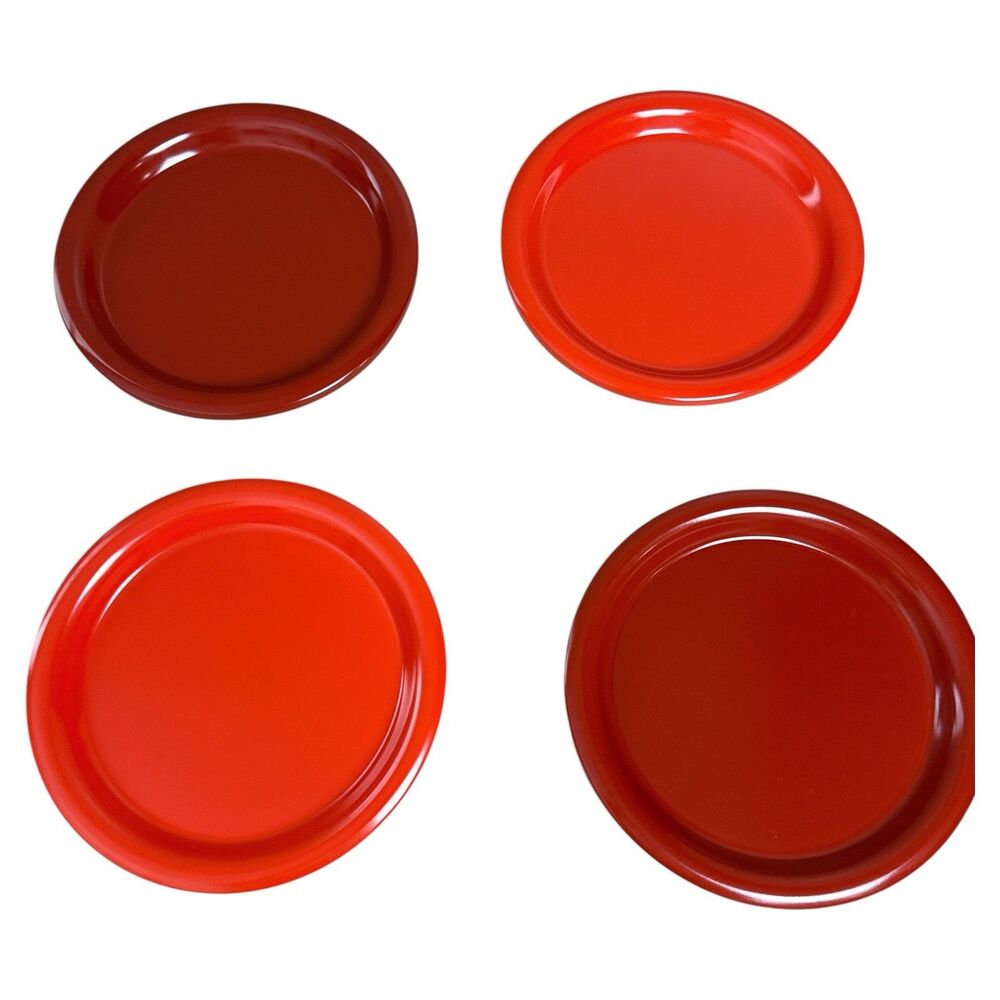 Ingrid Ltd Chicago Vintage Melamine Dinner Plates Red Orange 10.5" Set of 4 MCM